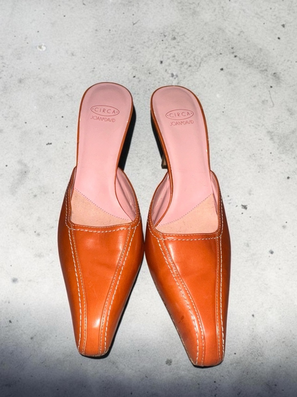 Circa Joan & David Orange Leather Pointed-Toe Mules Vintage Y2K Size 8.5